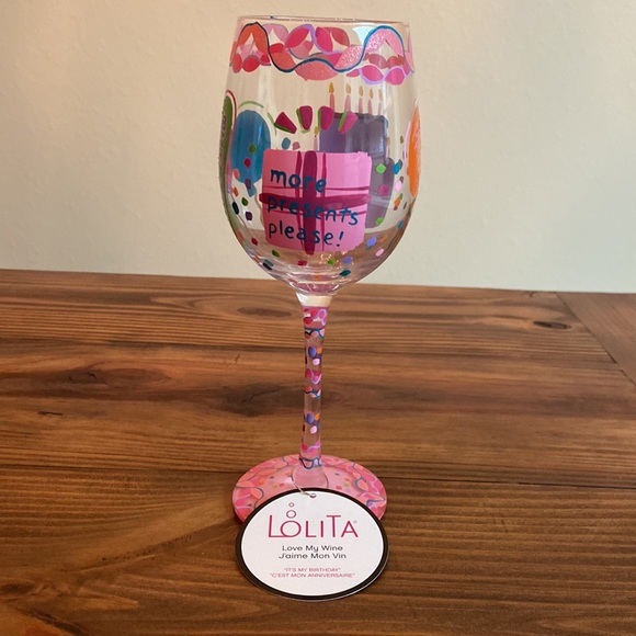 NWT “It’s My Birthday” Hand-Painted Wine Glass by Lolita - Picture 3 of 6